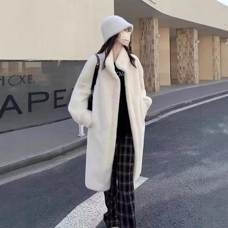 

Women's Long Faux Mink Fur Coat, Thickened Plush Winter Overcoat Full-Length Outerwear