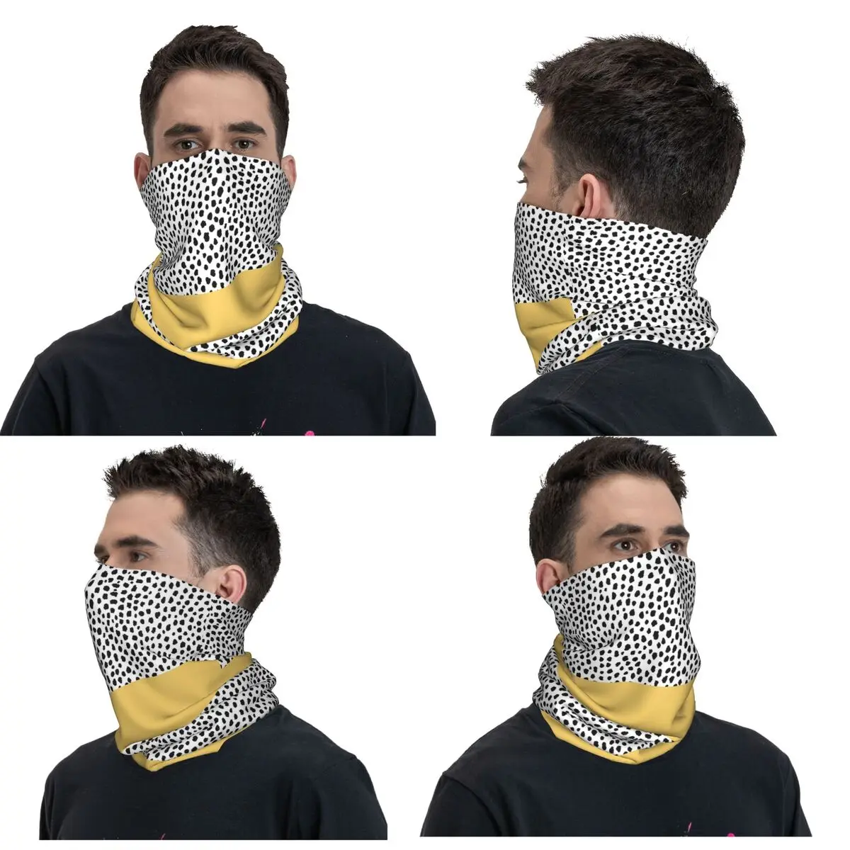 

Dalmatian Spots With Yellow Stripe Bandana Neck Cover Printed Face Scarf Warm Headwear Running For Men Women Adult Breathable