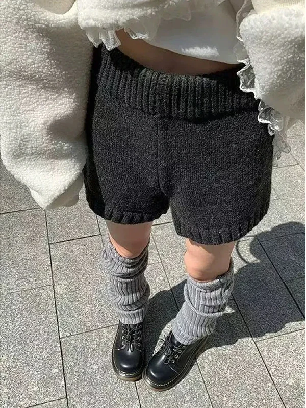 

plus Size American Bla ey Coarse Wool Knitted orts Autumn Winter Loose Small Straight Leg Faion Wide Leg Pants Boot P...
