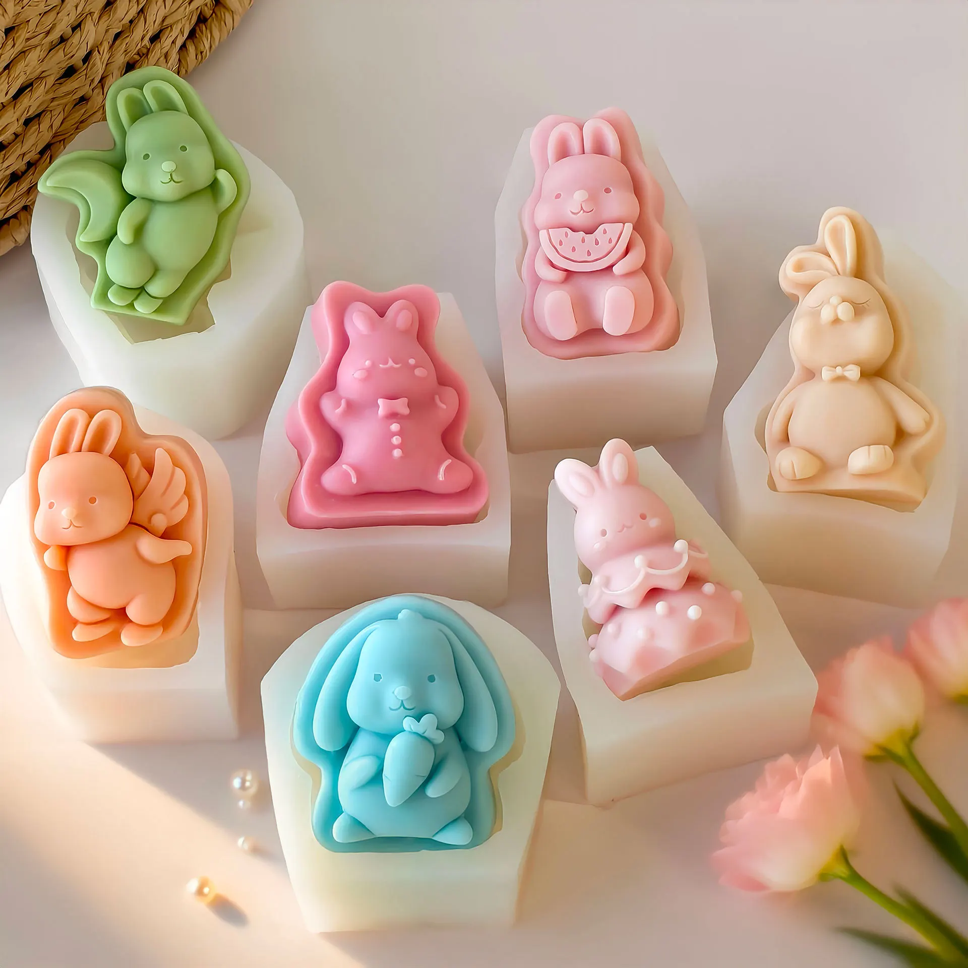 Easter Bunny Candle Silicone Mold DIY Rabbit Relief Wax Plaster Resin Soap Craft Figurine Home Decor Gift Making