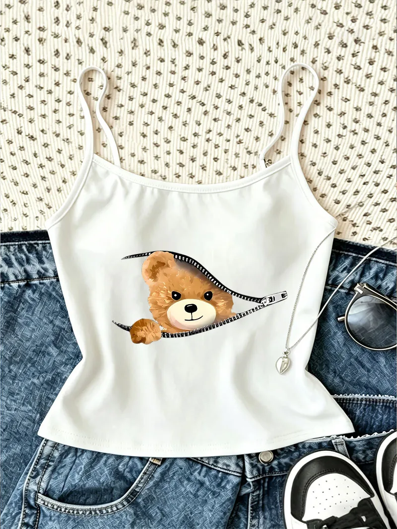 Graphic Gothic Y2k Cartoon Bear Camisole Top Chic Casual Crop Top Vest  90s Tee Women'S Tank Top Spring Summer Girls