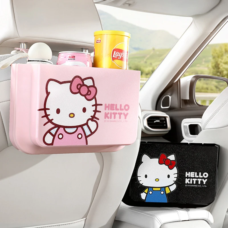 Sanrio Kawaii Hello Kitty Car Seat Back Trash Can Anime Cartoon Lovely Fashion Exquisite Waterproof Foldable Hanging Storage Box