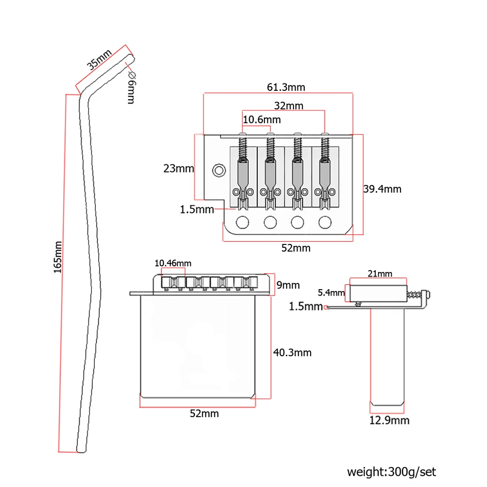 

4 String Metal Saddle Bridge Strain Plate Guitar Replacement Pre-Drilled Easy Install Silver Finish Guitar Accessory Instrument