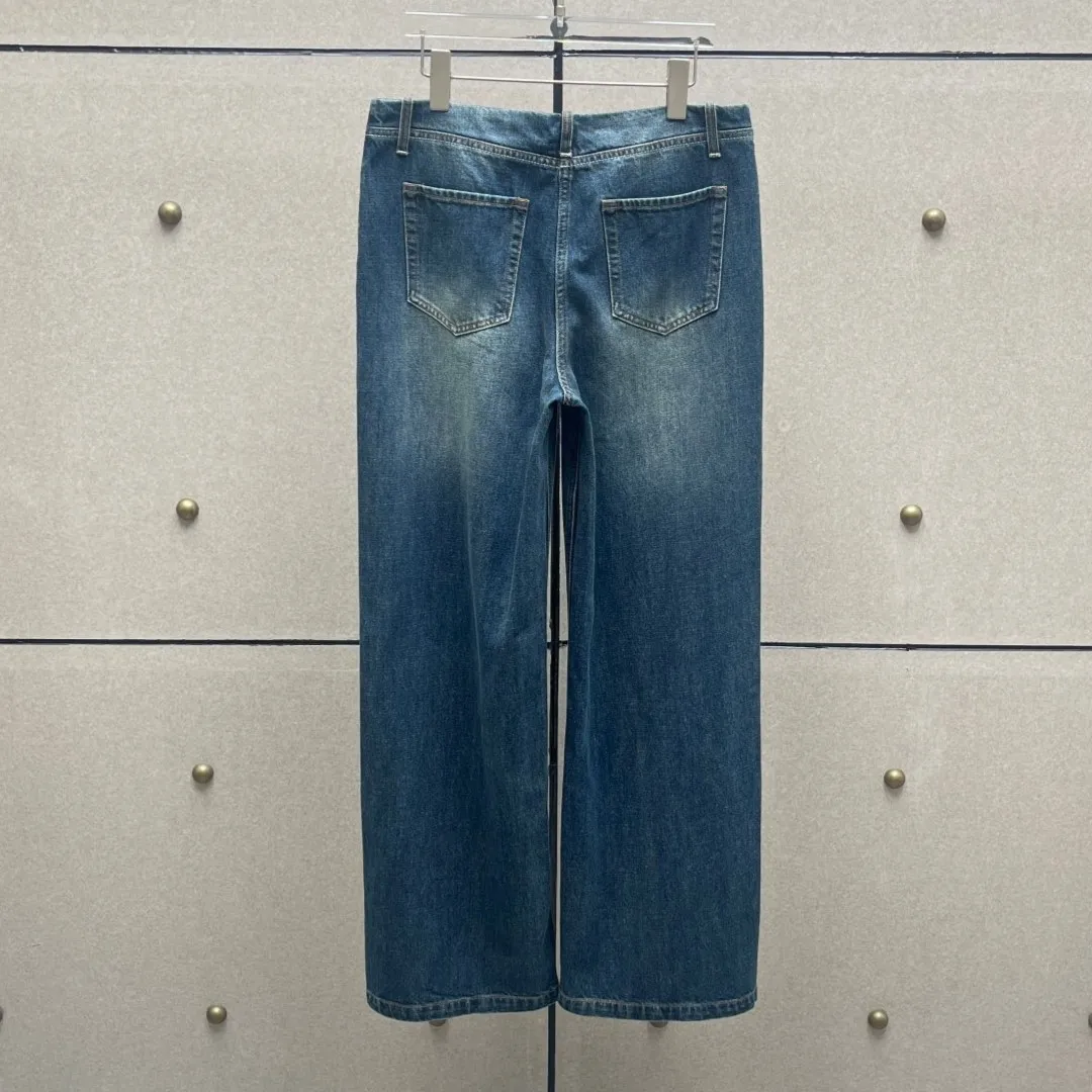 2025 New Arrival Distressed Denim Jeans | Wide-Leg Washed Style | 100% Cotton