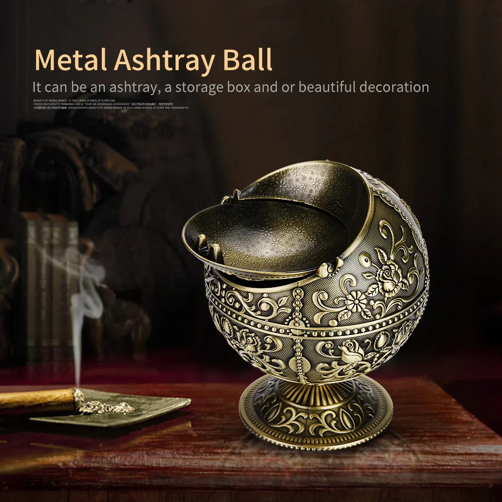 Ashtray Ball Vintage Art Craft Ashtray Metal Round Ball Stamped Pattern Gift Decoration Round Ball Ashtray Metal Ashtray Ball