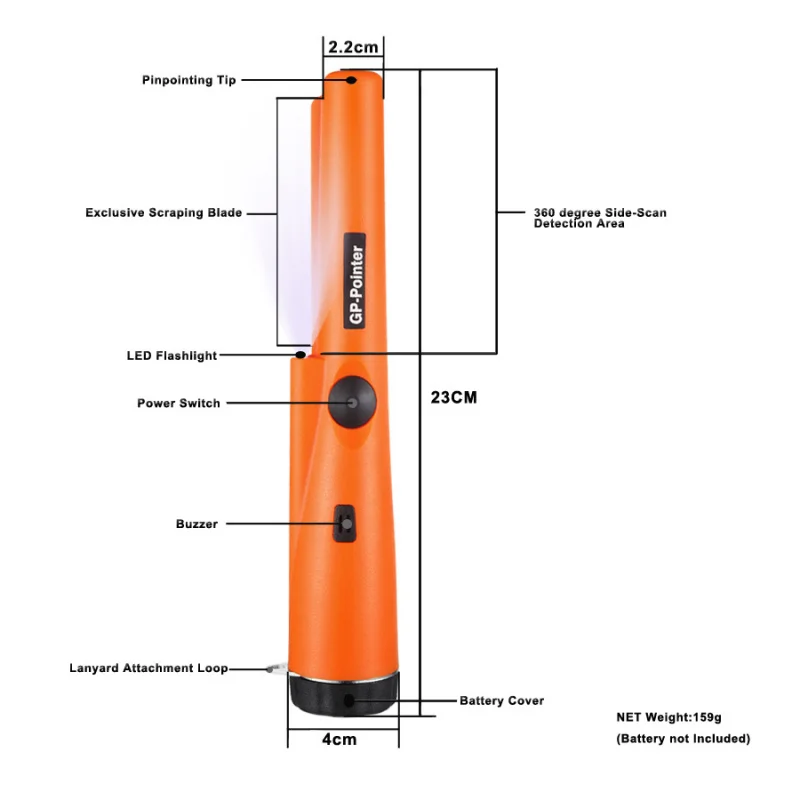 Pinpointer Металлоискатель GP Pointer Professional 360 ° Gold Finder Ручной охотник за сокровищами Зонд Позиционные стержни IP68 Водонепроницаемый