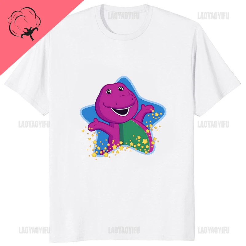 Classics Cartoon Barney and Friends Printed High Quality Cotton T-shirt Hip Hop Streetwear Hipster Man T Shirt Soft Women Tshirt