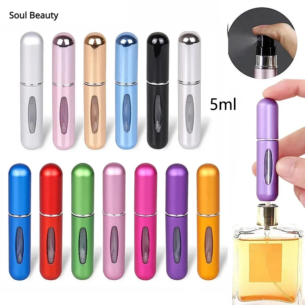 

5ml Refillable Metal Perfume Bottle with Spray Fragrance Pump Portable Traveling Cosmetic Container Mini Spray Atomizer Bottle