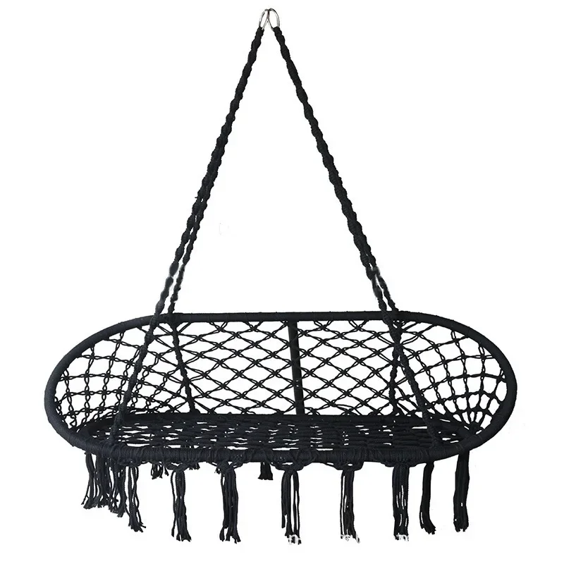 Nordic Style Portable Swing Indoor and Outdoor Camping Hanging Swing Cradle Woven Tassel Lightweight Hanging Basket Net Hammock