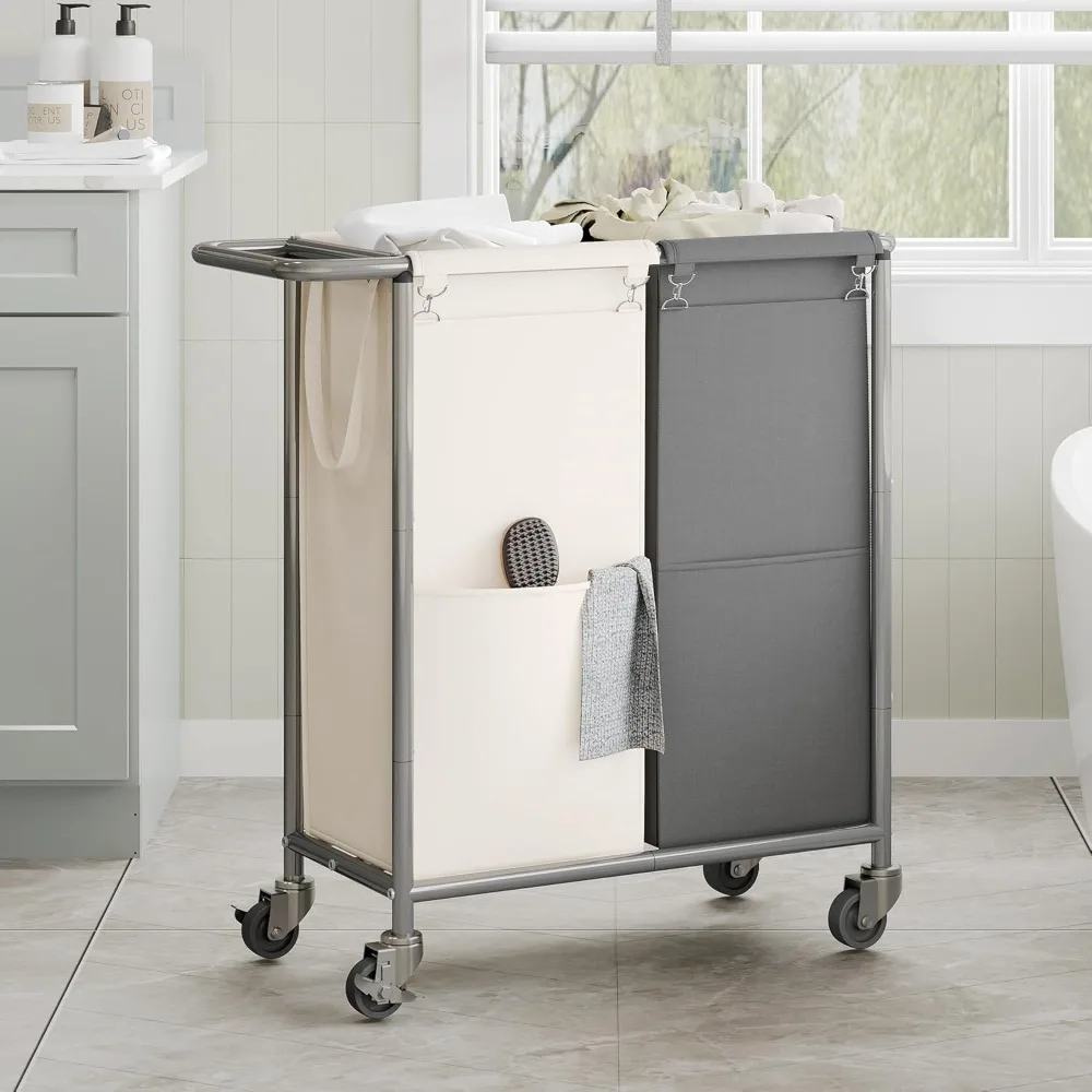 

Laundry Basket,2 x 18.5 Gal Separator Hamper with Heavy Duty Rolling Wheels,Divider Sorter Removable Bags, Dirty Clothes Storage