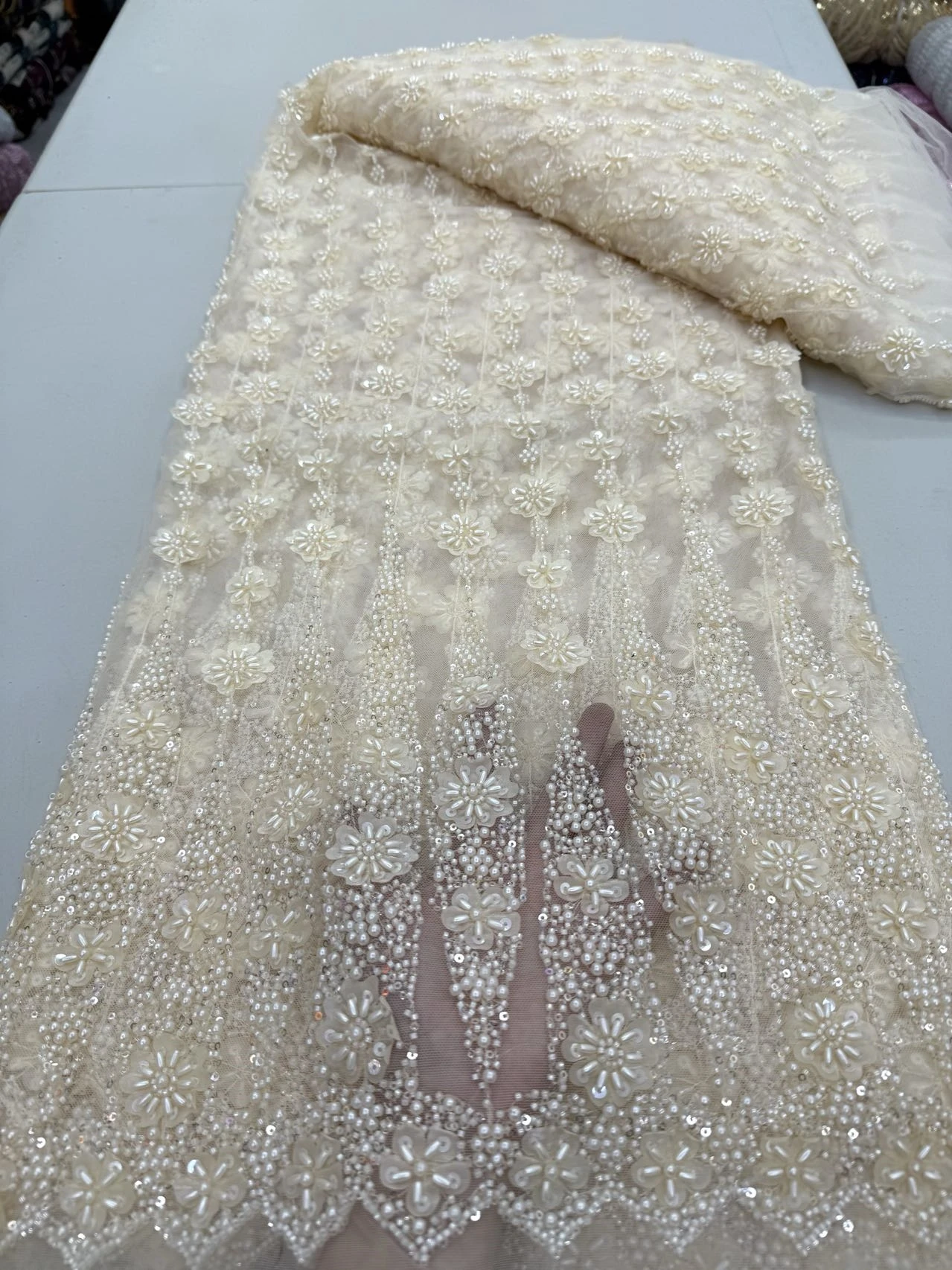 

2025 African Nigerian Sequins Embroidery Tulle Lace Fabric, Sewing , Beads Stone Prom Dresses, High Quality, 5Yards, JY408