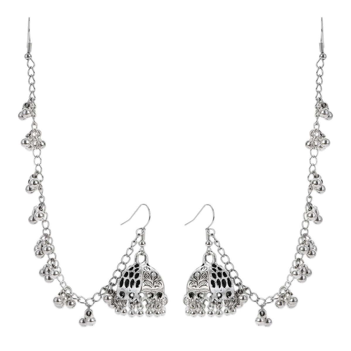 Ethnic Jhumka Retro Silver Color Bell Oorbellen Earrings for Women Bohemian Jewelry Lantern Beads Tassel Wedding Earrings