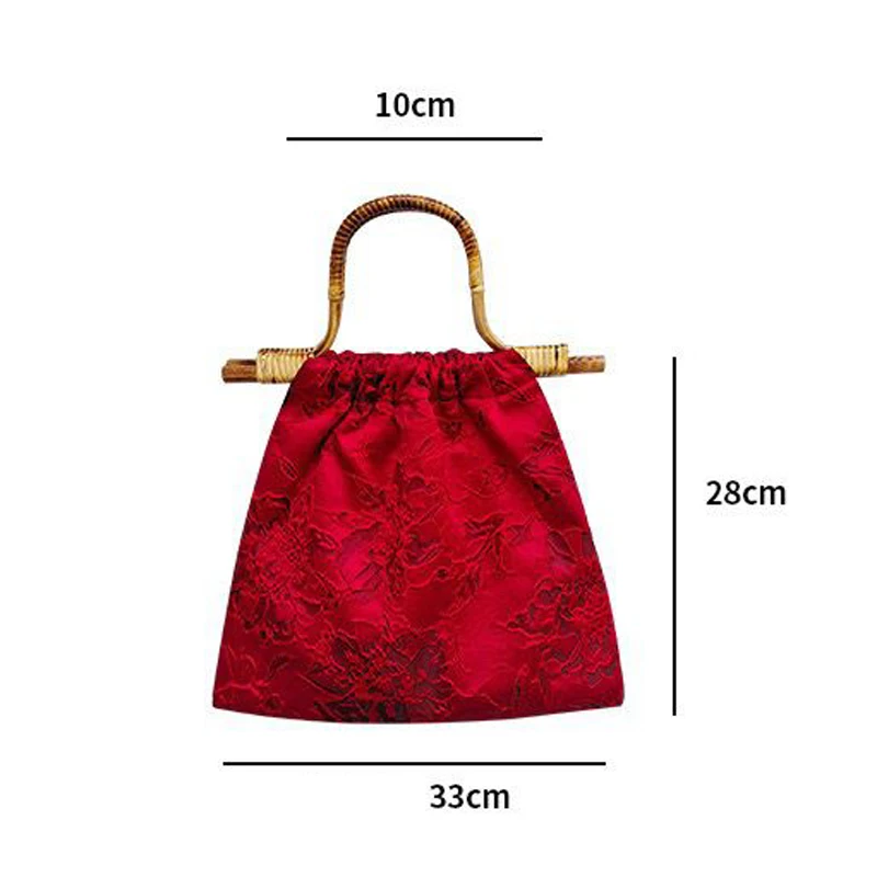 Vintage Classic Red Color Wedding Lace Purses for Women Wood Hand Bag Travel Beach Bags Women\'s Handbags Bag Bags