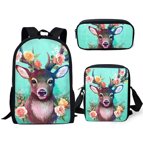 3Pcs Set Backpack Fantasy Animal Deer Pattern Print Student School Bag with Lunch Bag Pencil Bag Teenager Daily Casual Backpack