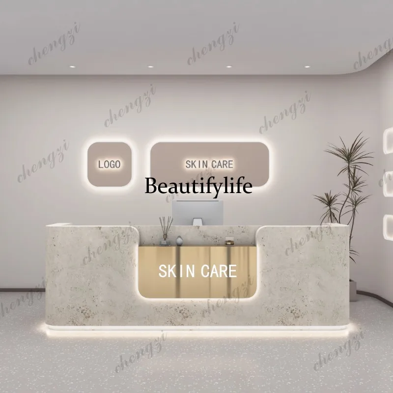 A68 Logo Beauty Reception Desks Counter Aesthetics Office Computer Reception Desks Modern Design Empfangs Tresen Nordic Furnitur