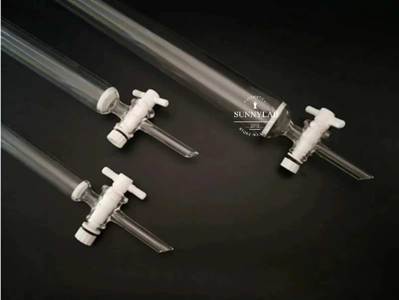 1Pcs Caliber 24# Glass Chromatography Column With Tetrafluoro Piston,Sand Core Glass Chromatography Column With Standard Mouth