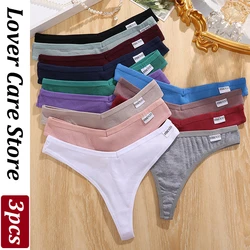 3PCS/Set FINETOO V-Waist Cotton Thongs for Women Panties Solid Color Low Rise Threaded G-String Female Underwear T-Back Lingerie