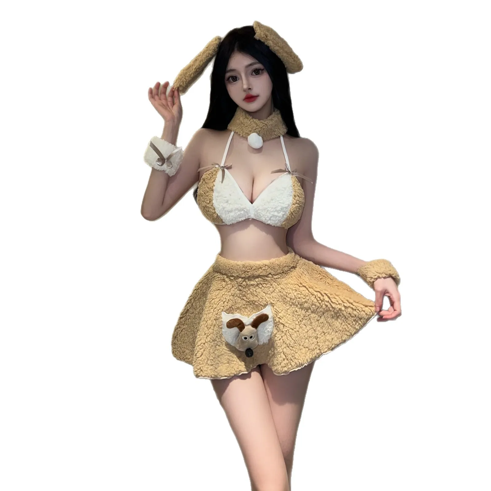 

Tornova Cute Sleeping Skirt Open Crotch Sexy Hollow Out Patchwork Slim Bodycon Dress Interesting Romantic Delicate Pajamas Set