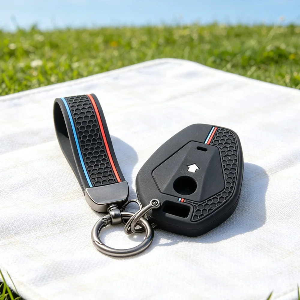 Textured Honeycomb M‑Style Key Shell With Keychain for BMW R1300GS R1300 R1250GS R1250 ADV Adventure Motorcycle Protector