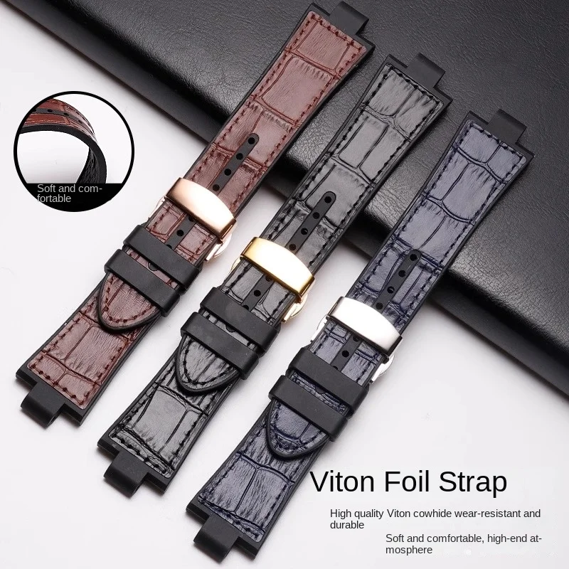 لفيرسا فيتون حزام الرياضة التكنولوجيا الرجال VERB0018 VERB00218 Lea-ther حزام ساعة فراشة مشبك حزام (استيك) ساعة أسود براون مع أدوات