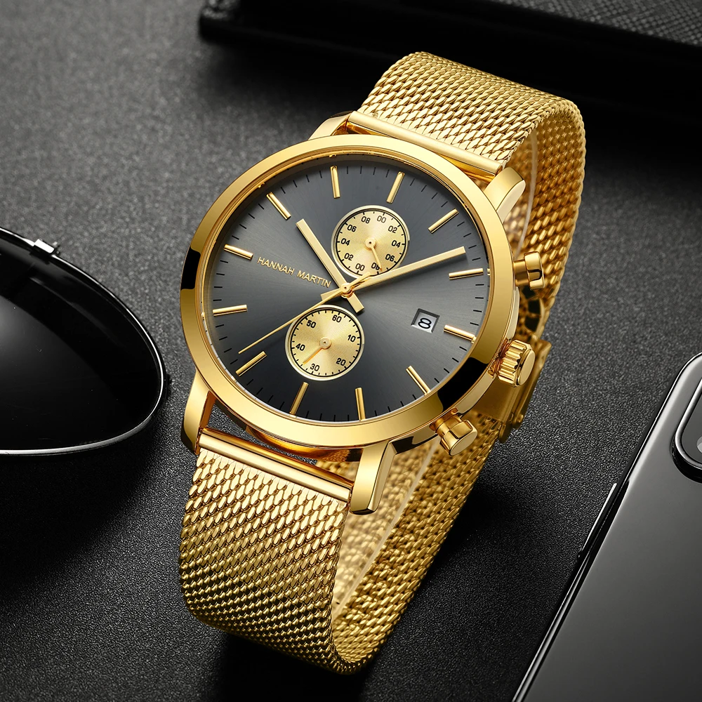 Men Watches Top Brand Fashion Multifunction Small Dial Stainless Steel Mesh Business Waterproof Wrist Watches Relogio Masculino