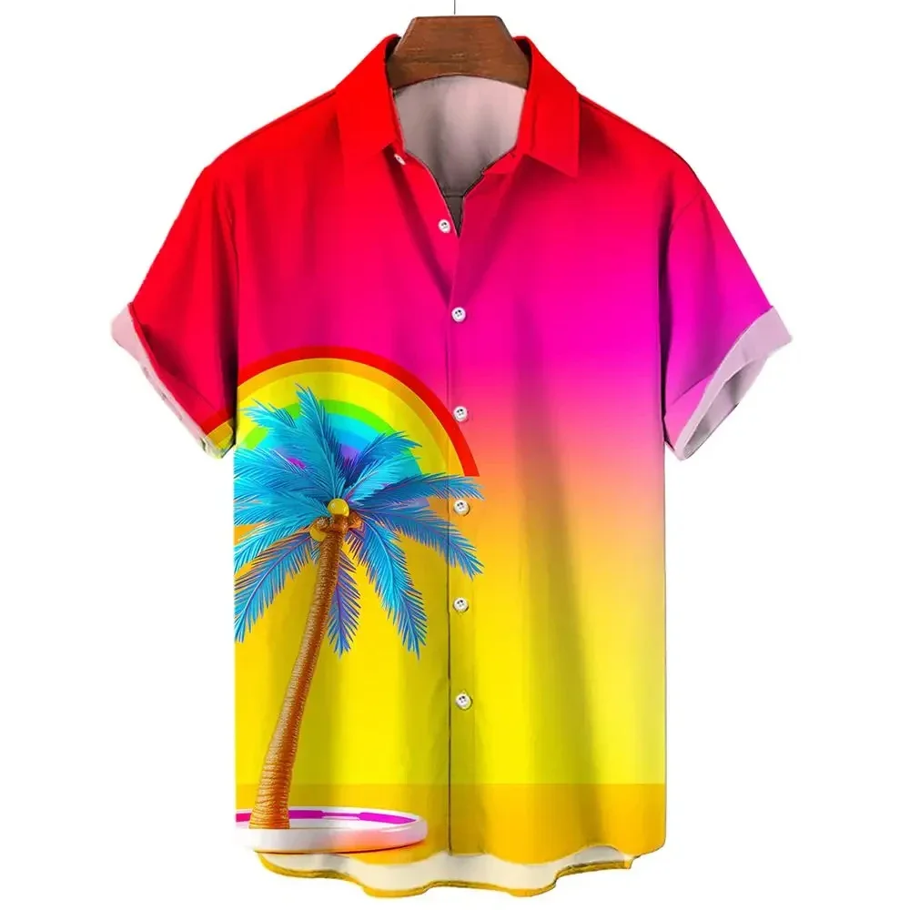 

Hawaiian Shirt Summer Men's Lapel Shirt Gradient Pattern Men's Street Loose Short Sleeve Button Collar Casual Men's Shirt