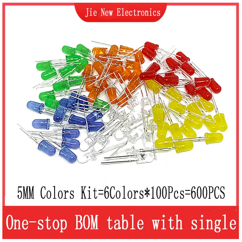 3MM 5MM Light Emitting Diodes Electronics Kit F3 F5 LED Diode Assorted Kit=600pcs White Green Red Blue Yellow Orange