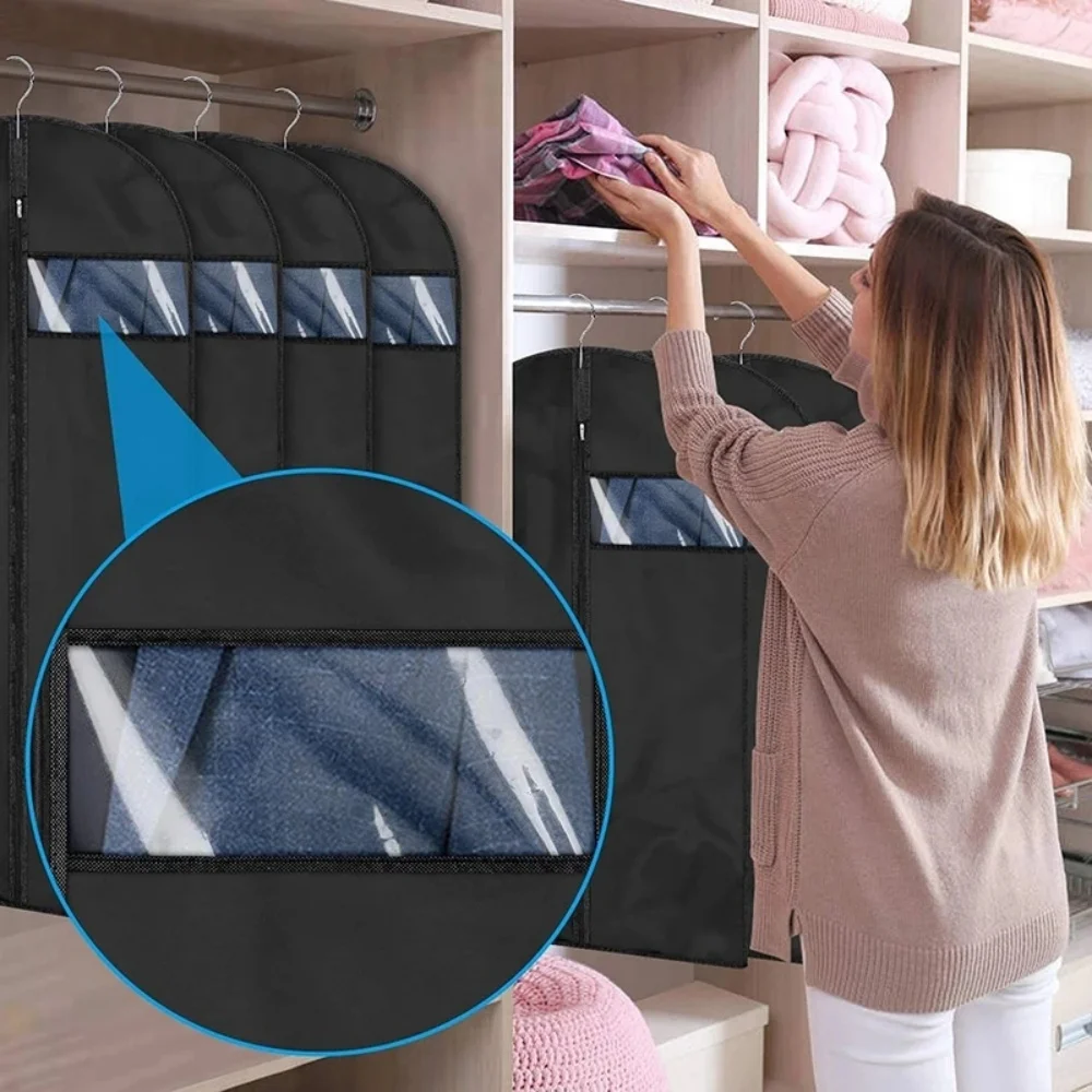 1pc stofdichte kledinghoezen kleding hangende stofkap jas pak jurk beschermer thuis kledingstuk tassen kast organisator zwart