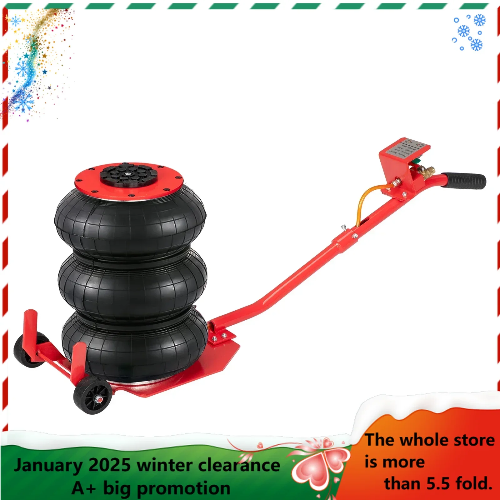 

3T Round Handle AirBag Jack Red The body is strong and durable Can support 6600 lbs/3T Very fast to use jack for lifting weight