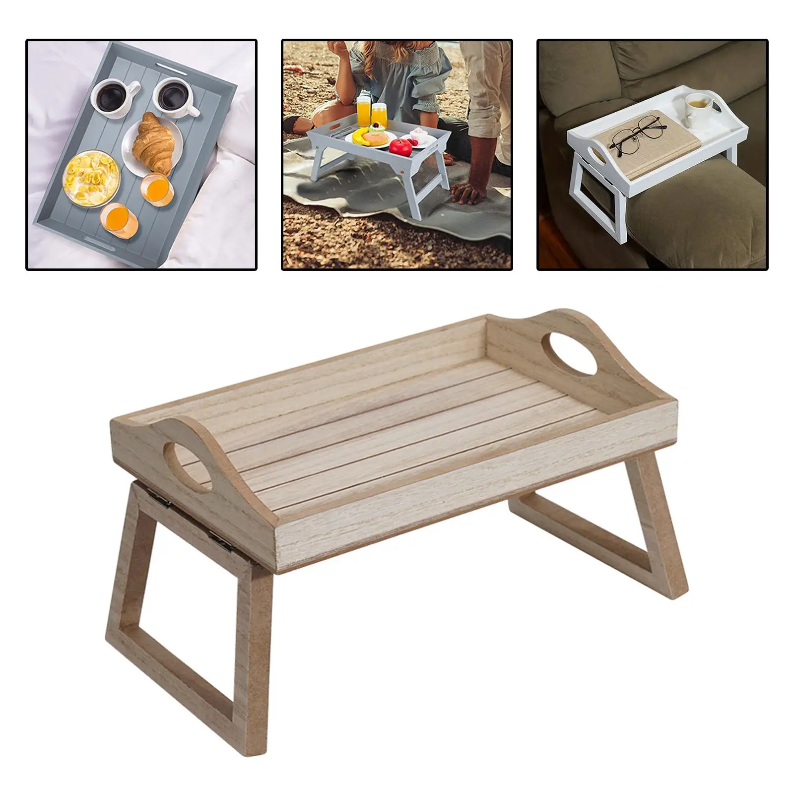 Multi Function Clip On Sofa Tray with Foldable Legs Armrest Snack Tray Laptop Stand Serving Table for Bed Coffee Breakfast Floor