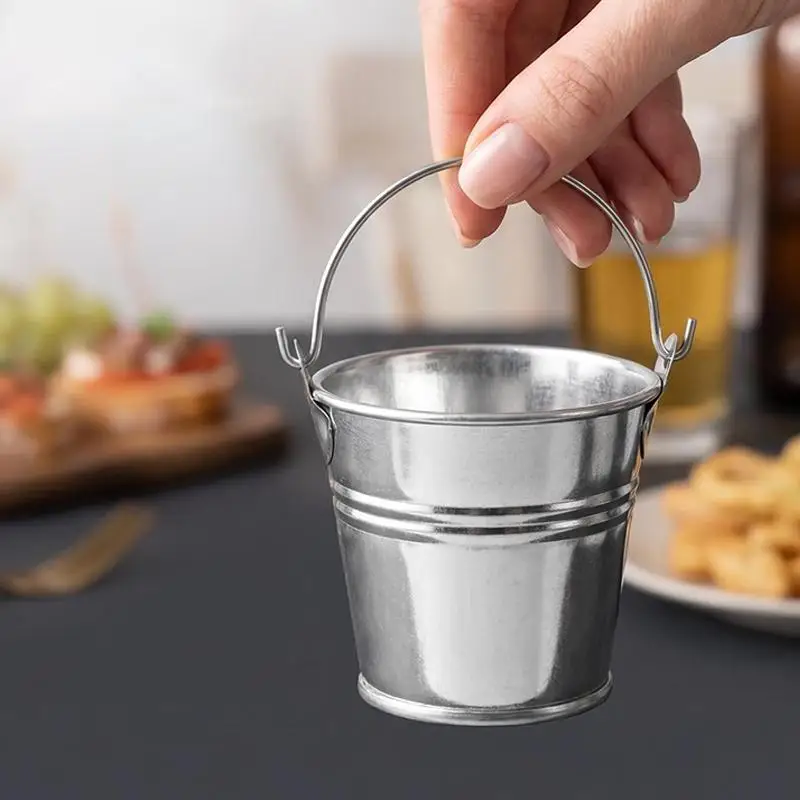 1/3/5Pcs Gathering With Handle Bucket Glass Reusable Portable Mini Bucket Cup Leak Prevention Metal Drinking Cup Party