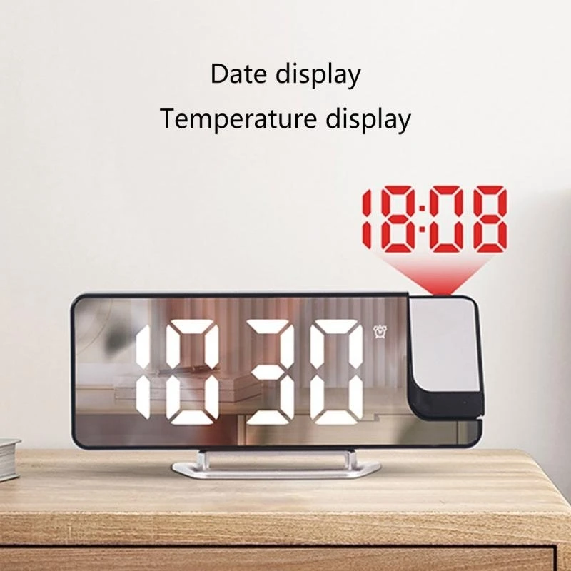 97qc 180 ° Rotation Projection Récipient d'alarme avec température du temps Snipon l'alarme numérique Horloge table 12
