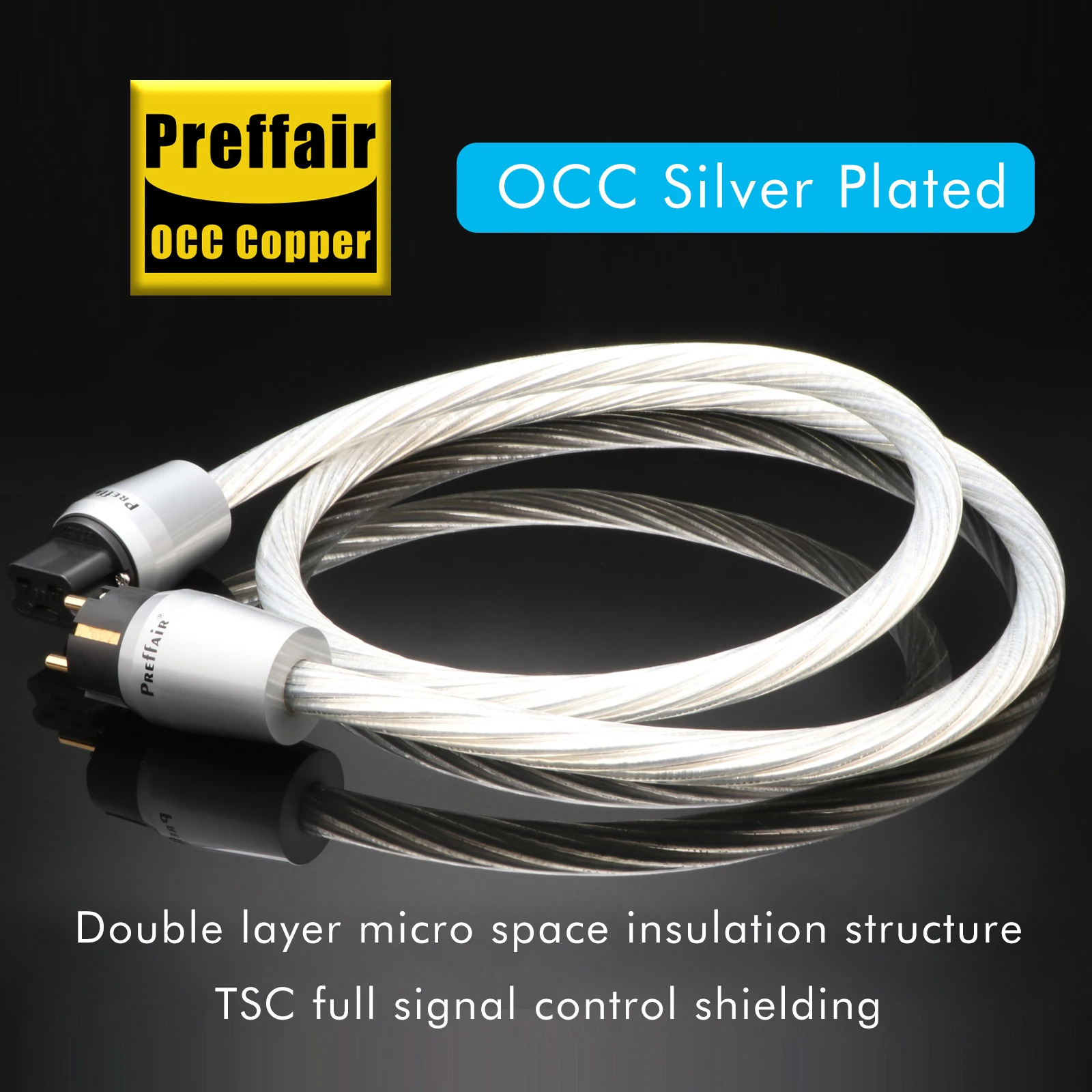 HiFi Power Cable 8N OCC Silver Plated 14AWG Audiophile Power Cord EU/US/UK Schuko IEC320 C15/16/20A Plug Aluminum Foil Shielded