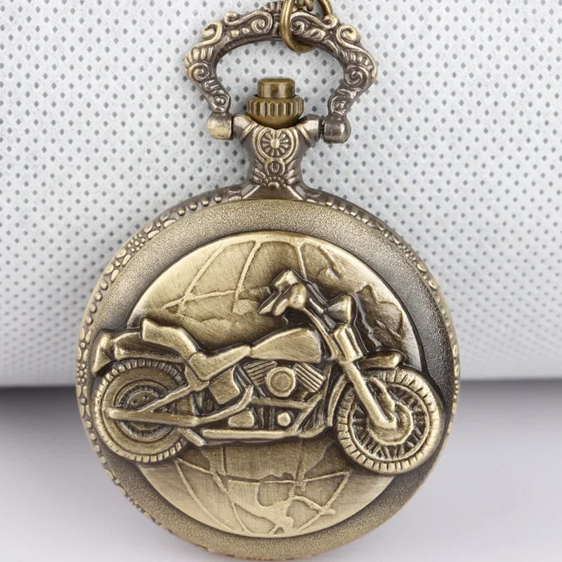 Requintado marrom popular motocicleta bronze quartzo relógio de bolso pingente corrente charme presentes ideais para homens mulheres colecionadores