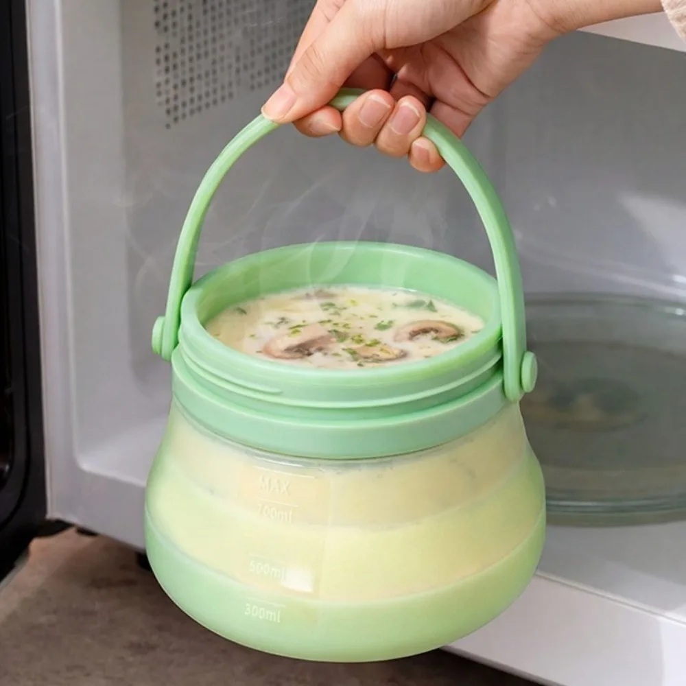

800/1200/1500ml Fresh Keeping Bucket Leak-Proof with Handle Foldable Sealed Bucket with Scale Heat Resistant