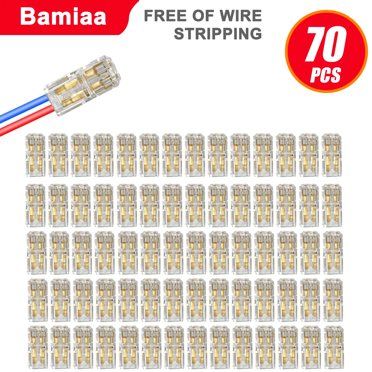 70/28pcs, no-strip interlocking terminals; LED quick-connect dual-pin, dual-channel D2 wire connectors for safe wire routing.