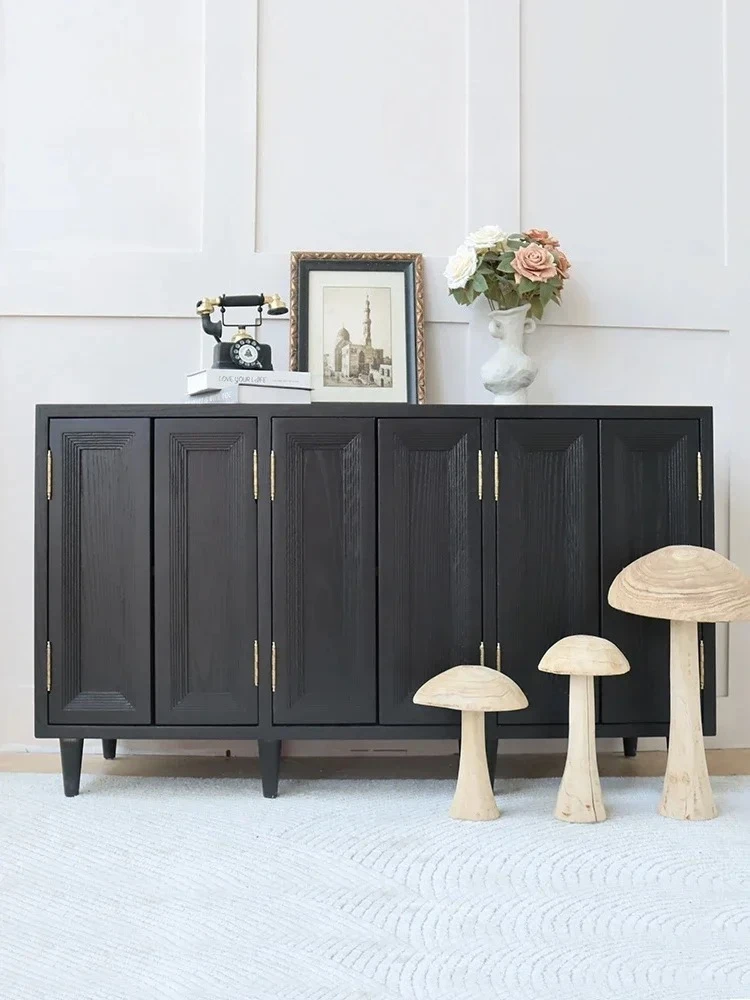 

X French Retro Solid Wood Storage Organizer Multifunctional Cabinet Black Restaurant Design Sense Side Cabinet Home