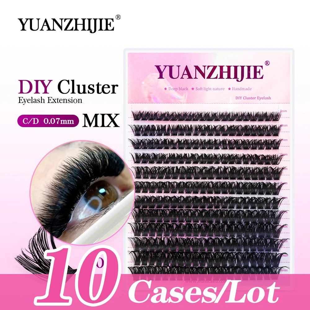 YUANZHIJIE 10Cases/Lot Segmented False Eyelash 0.07mm 8-16mm&Mix C/D Curl DIY Individual Natural Lashes Makeup Tools Soft Lashes