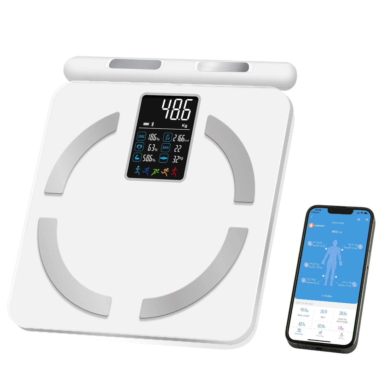 Intelligente BMI-Waage, großes Display, digitaler Körperzusammensetzungsmonitor, präzises Gewicht, Fettprozentsatz, Muskelmassenmessung für Fitness