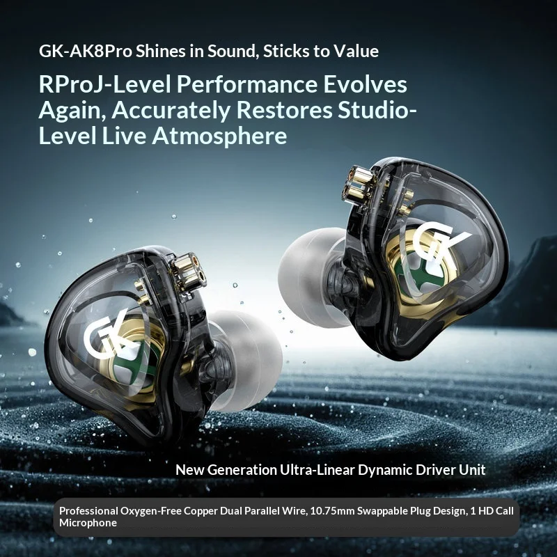 In Stock Gk Ak8 Pro Dynamic Driver In‑Ear Earphones, Hi‑Fi Audiophile Grade, Heavy Bass Monitor Sound Quality For Phone Computer