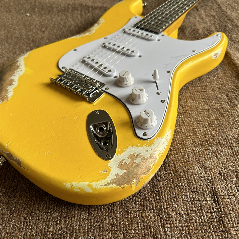 in stock aged handed relics old yellow electric guitar rosewood fretboard chrome hardware maple neck guitarra shipping quickly