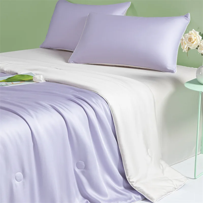 New washed ice silk embroidery double spell ice silk air conditioner quilt student dormitory machine washable summer cool quilt 3