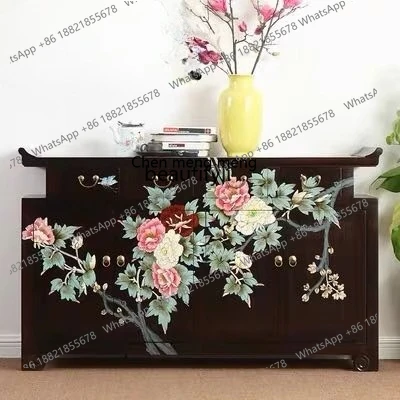 New Chinese solid wood hand-painted flower and bird meal edge, large entrance, upturned head painted decoration, locker