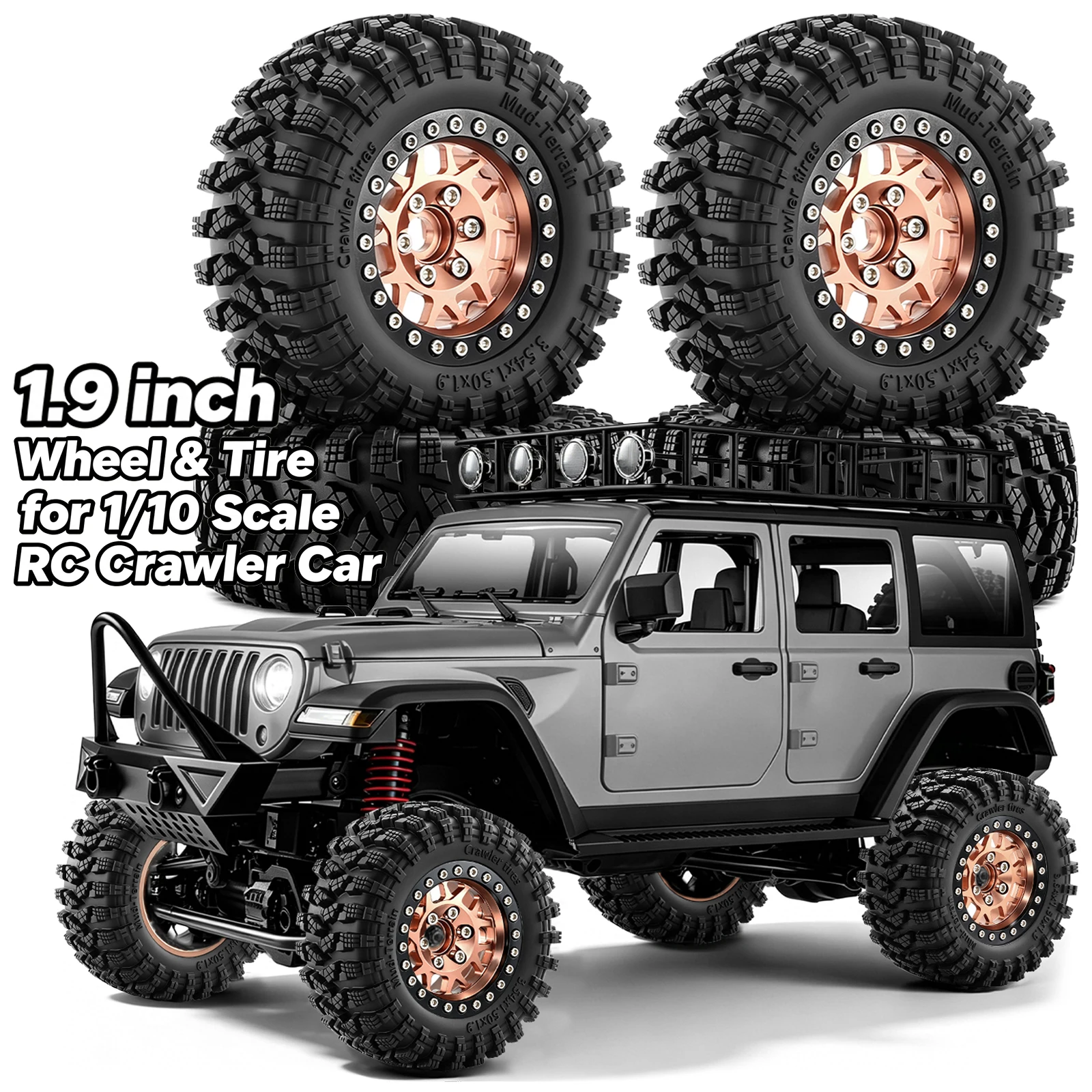 4pcs 1.9'' 90*38mm Mud Terrain Tire Tyres & Beadlock Wheel Rims Set for 1/10 RC Crawler Car Axial SCX10 TRX4 GEN7/8 D90 HSP