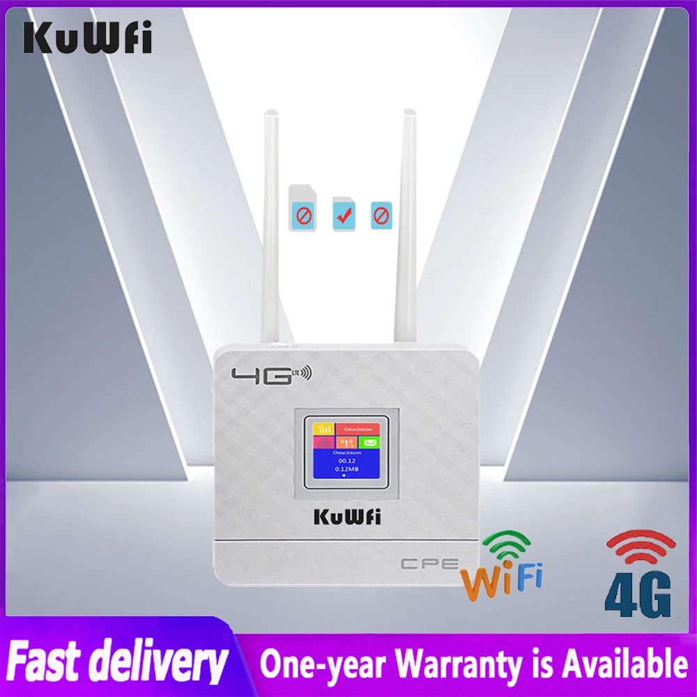 

KuWFi 4G LTE Router 150Mbps Wireless Wifi CPE WiFi Hotspot With SIM Card Slot&RJ45 WAN/LAN Dual Antennas Support 10 WiFi Users