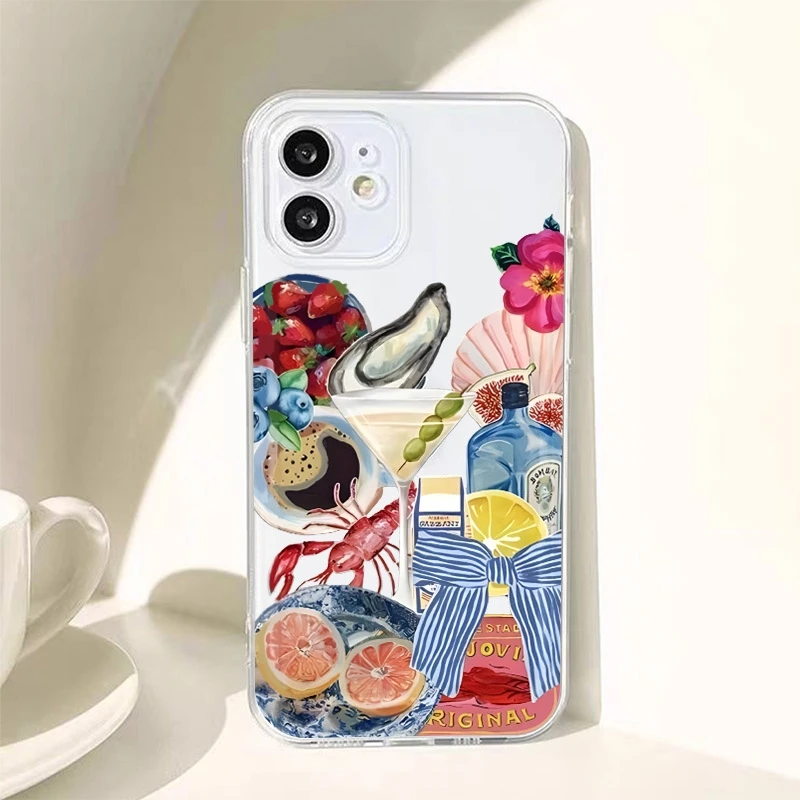

Clear Phone Case Bottle Beverage Elements Pattern For Xiaomi Redmi Note 13 11 12 14 Pro Plus 5G 14S Redmi 12C 13C 14C Cover