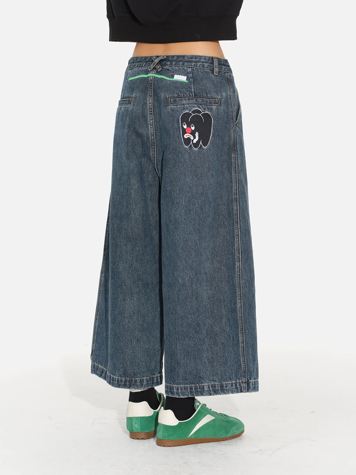 

Женские широкие джинсы Studiotill8 винтажного синего цвета из хлопка с вышивкой, длина 7/8, с высокой талией