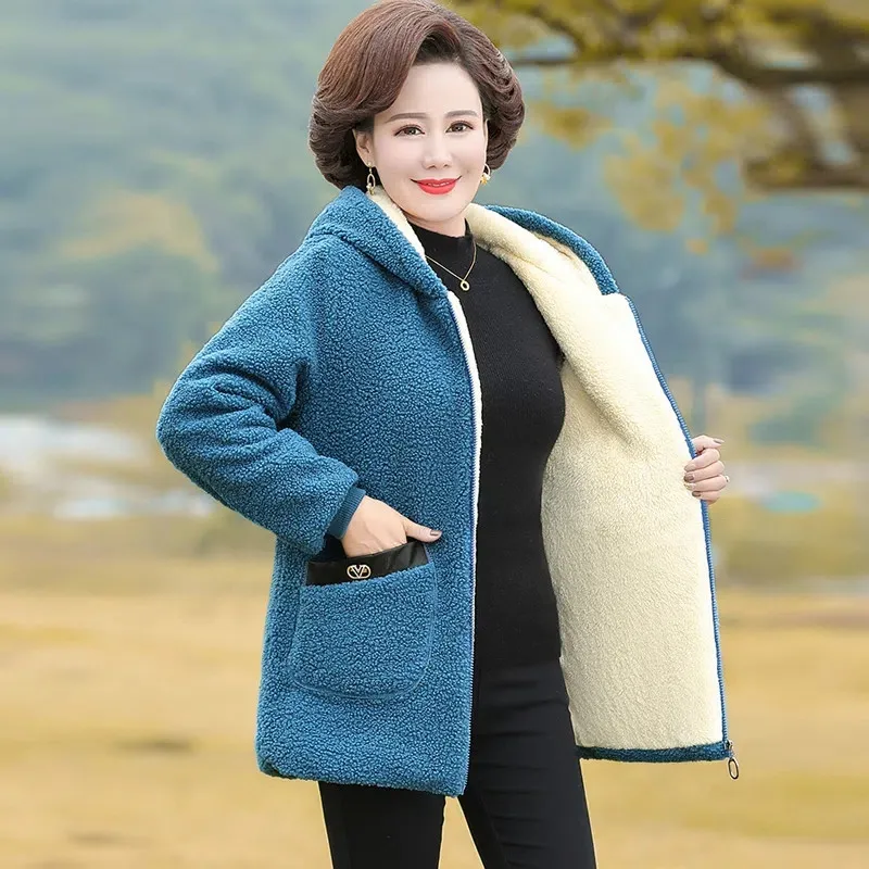 

Winter Mother Imitation Lambswool Add Velvet Add Thick Jacket Keep Warm Cotton Coat Fashion Female Grain Fleece Outerwear