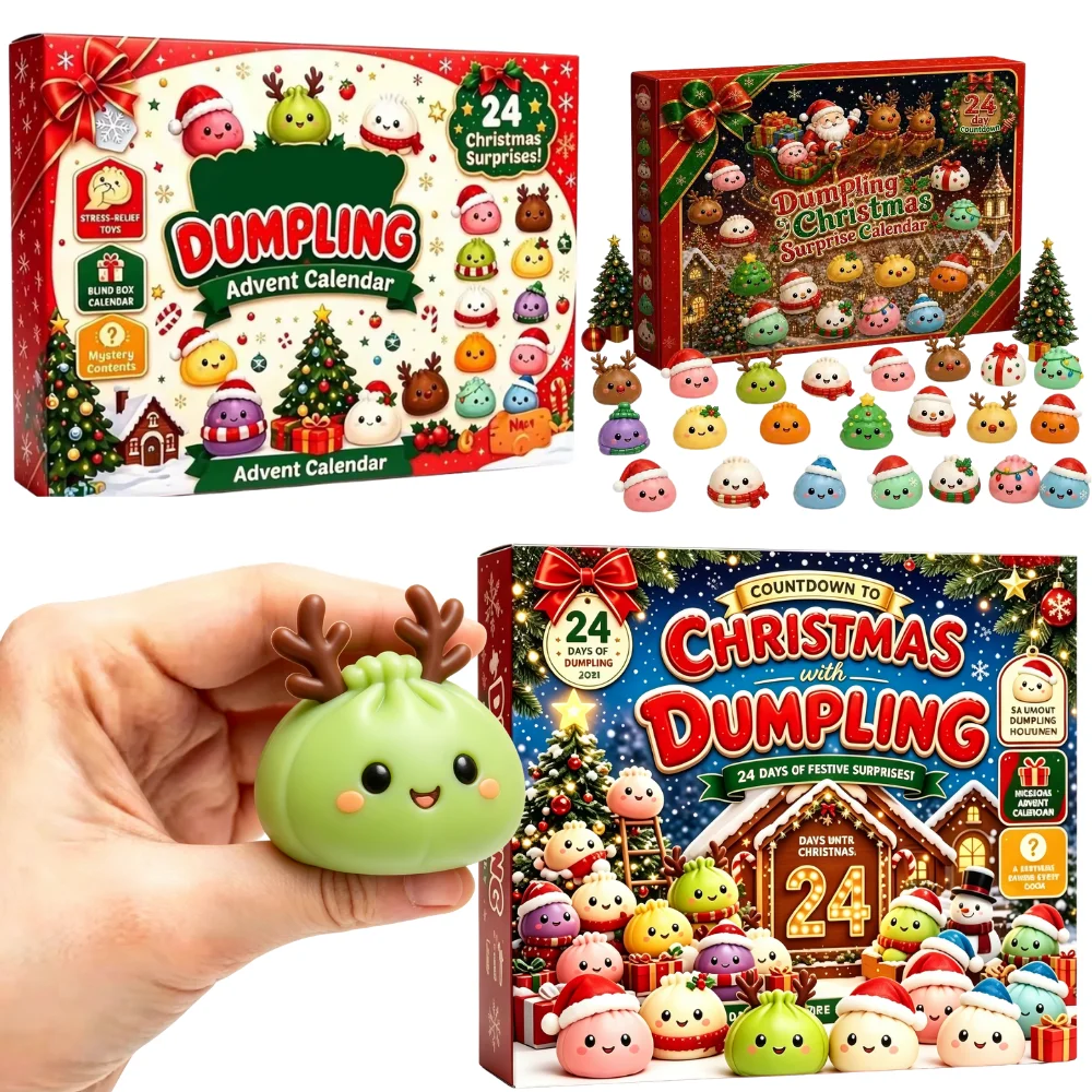 Weihnachts-Adventskalender 24 Tage Countdown, Dumpling Squishy Toy, Langsam aufsteigendes Squeeze Fidget Sensorisches Dekor Weihnachtsgeschenk