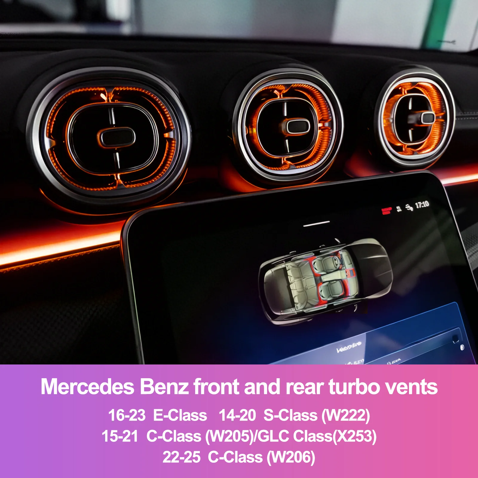 

EzoneTronics Ambient Light Turbo Air Vents for Mercedes 2014-2025 W213/W222/W205/W206/X253, 1:1 OEM Glowing Upgrade, Direct Fit